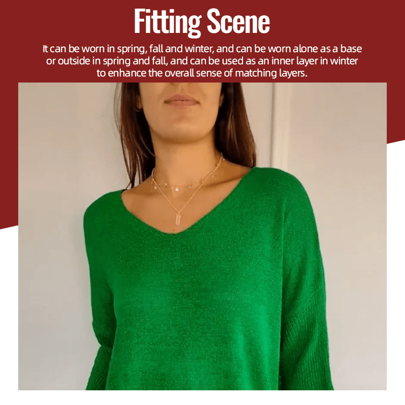 Chroma Chic™ Top de Punto con Cuello en V de Color Sólido