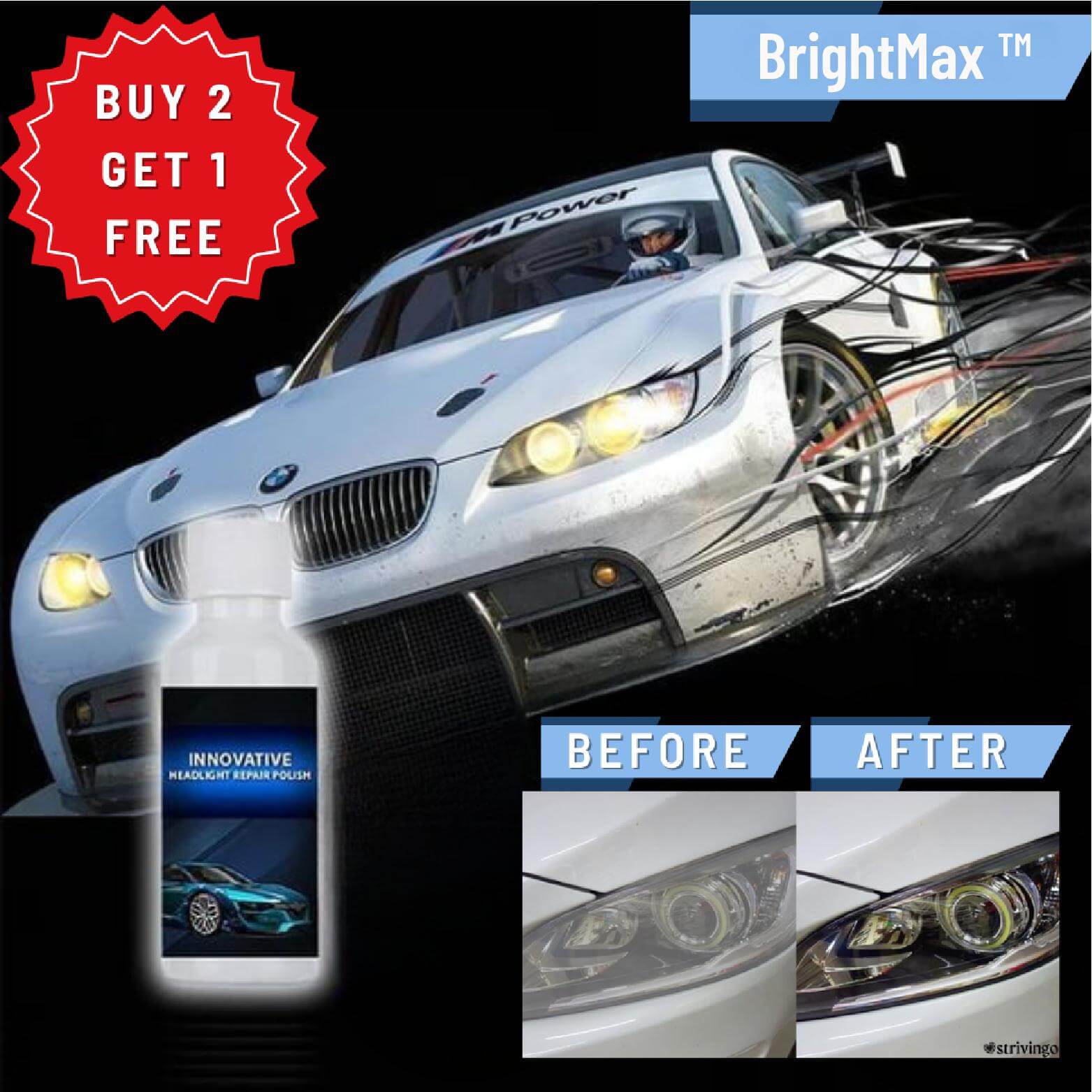 BrightMax™ Líquido Reparador De Faros Para Autos | COMPRA 2 Y RECIBE 1 GRATIS (3 UNIDADES)