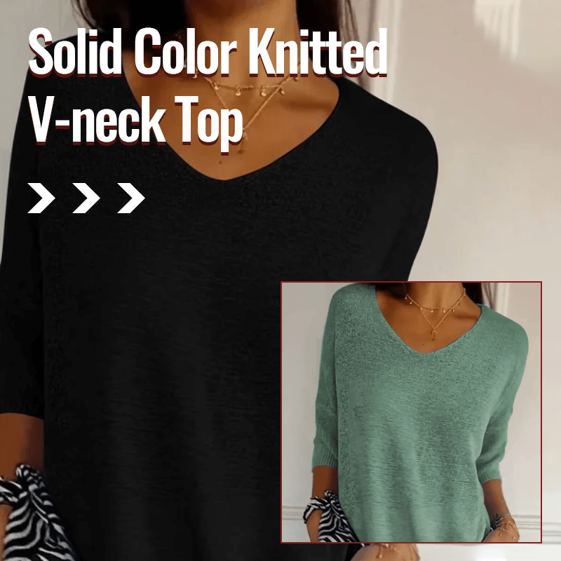 Chroma Chic™ Top de Punto con Cuello en V de Color Sólido