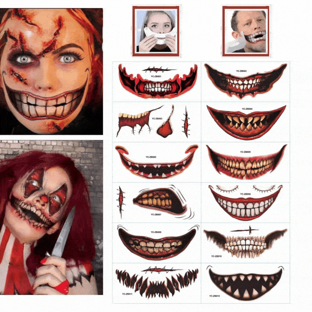 ZombieZaps™ Pegatinas Divertidas de Tatuajes de Halloween Set de 12 | 6+6 GRATIS