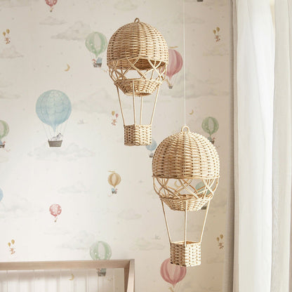 AeroCharm™ Globo Aerostático de Ratán Tejido – Decoración de Pared Nórdica para Habitación Infantil