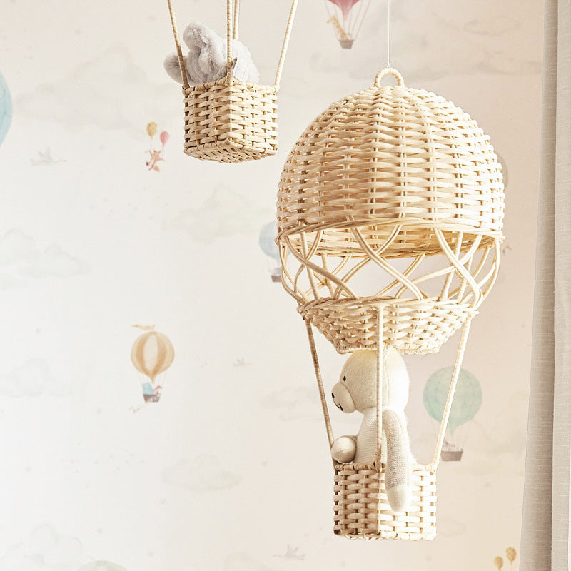 AeroCharm™ Globo Aerostático de Ratán Tejido – Decoración de Pared Nórdica para Habitación Infantil
