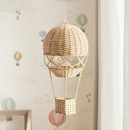 AeroCharm™ Globo Aerostático de Ratán Tejido – Decoración de Pared Nórdica para Habitación Infantil