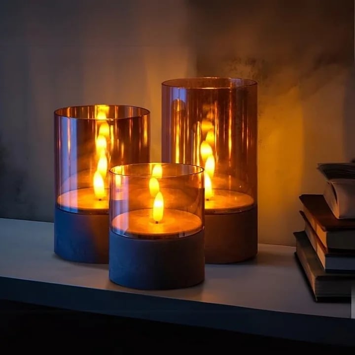 GoldenGlow™ 2026🔥Velas LED de Vidrio Dorado (3 Piezas)