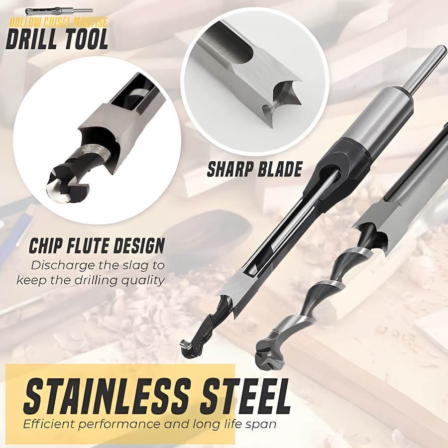 CarveTech™ – Broca de Cincel Hueco – Herramienta de Precisión para Agujeros Cuadrados en Madera