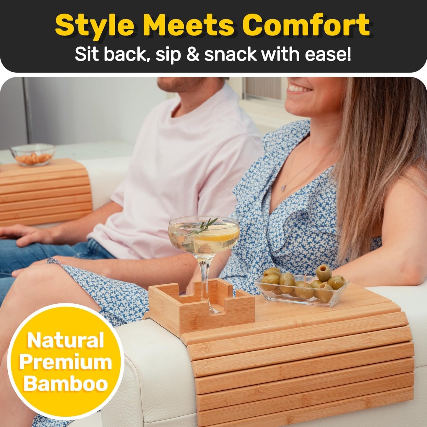 ArmTray™ Soporte de Bebidas de Bambú para Sofá – El Mejor Aliado de Tu Sofá