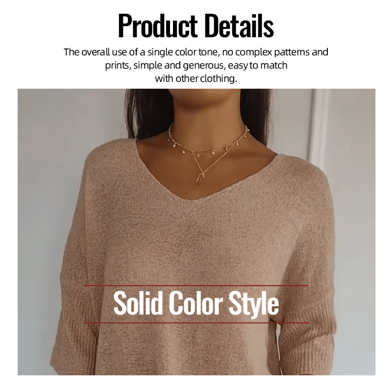 Chroma Chic™ Top de Punto con Cuello en V de Color Sólido