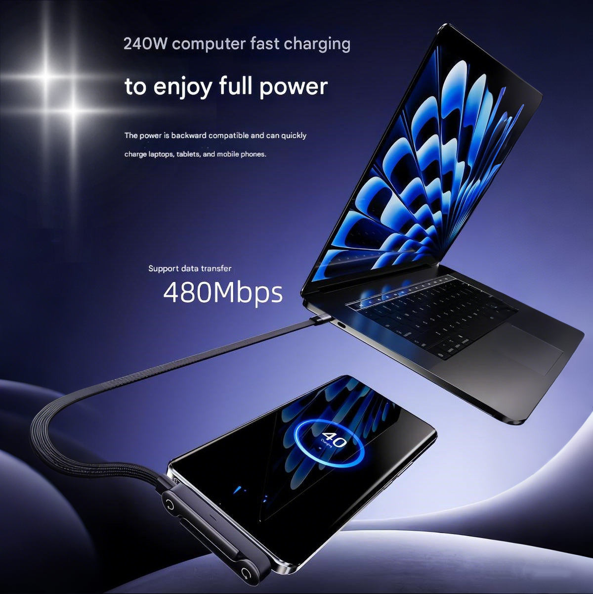 SnapCharge™ Soporte de Teléfono Invisible 2 en 1 con Cable de Carga | Carga Ultrarrápida de 240W