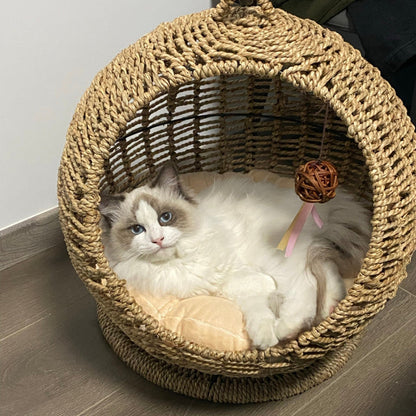 CatCocoon™ Cama Hamaca Tejida para Gatos – Cesta Colgante de Pasto Marino para Mascotas (🔥Alfombrilla Gratis)
