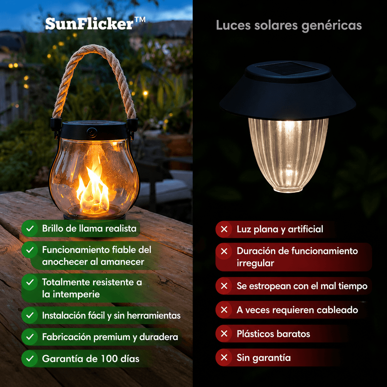 SunFlicker™ – Linterna Solar para Exterior